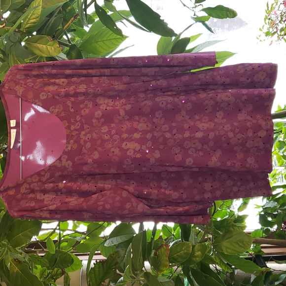 Susan Graver Purple Floral Scoop Neck 3/4 Sleeve Blouse Large - Picture 9 of 9